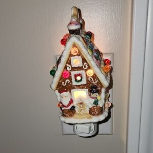 New Festive Gingerbread House Plug In Night Light - White & Multicolor